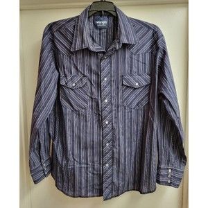 Wrangler Pearl Snap Shirt Men's XXL Blue Striped Western Fashion Long Sleeves